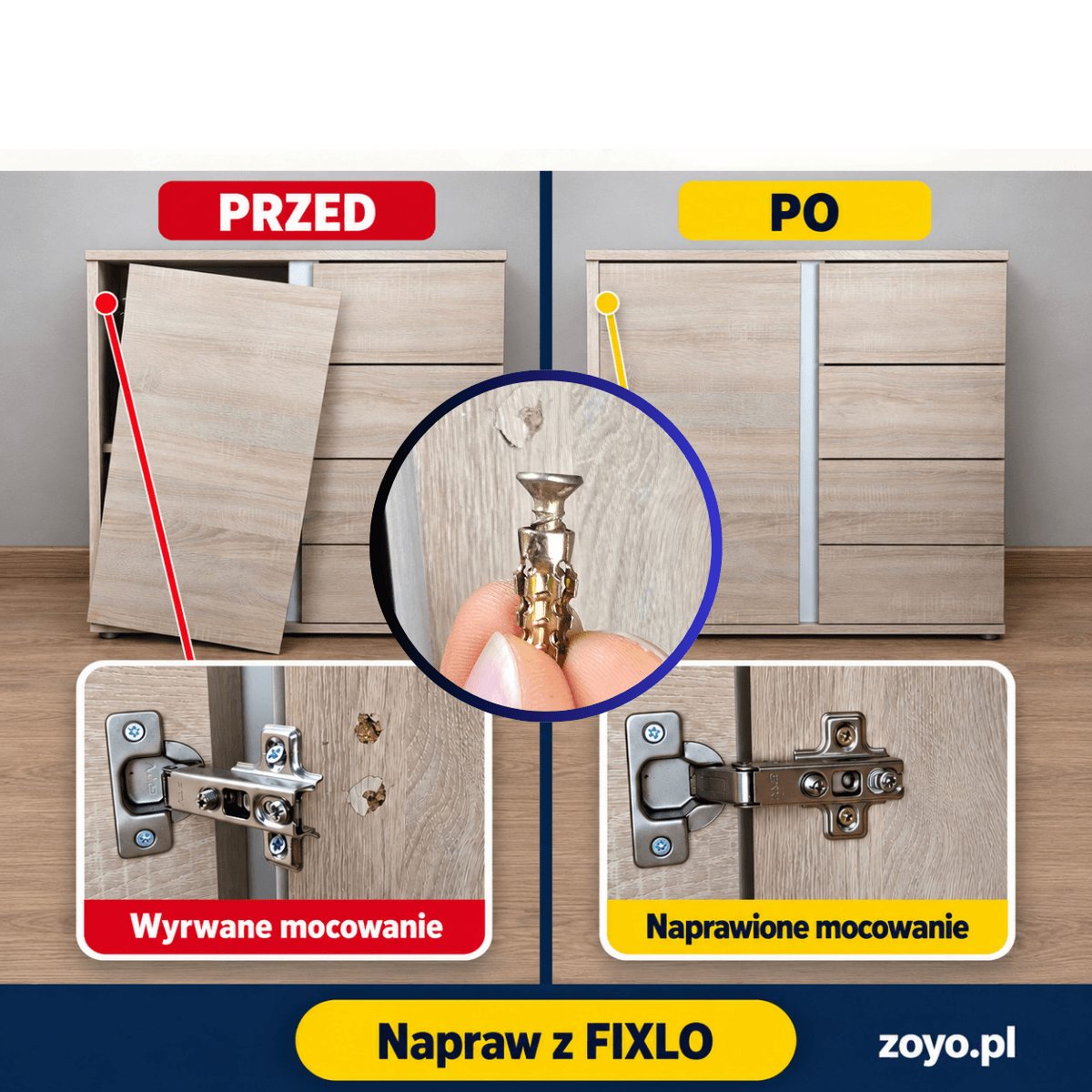 FIXLO – naprawia wyrwane zawiasy w meblach